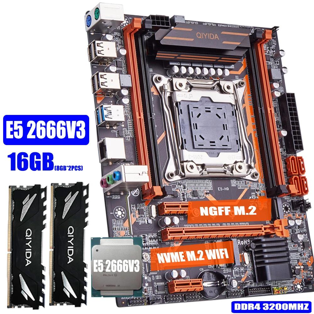 QIYIDA X99  Ʈ, 4 ä LGA2011-3 E5 2666 V3 2*8GB = 16GB 3200MHz DDR4 RAM SATA 3.0 nvme M.2
